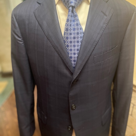 Samuelsohn Plaid Sport Coat Jacket Blazer Blue Men's Super 150 42R - Picture 10 of 16